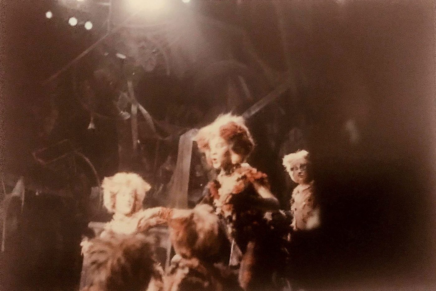 Performers in costume under stage lights